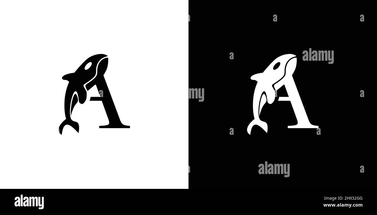 Modern and attractive letter A initial whale logo design Stock Vector