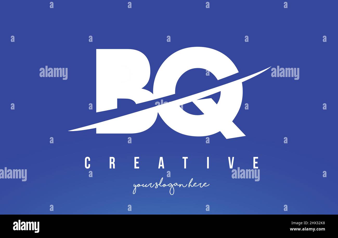 BQ B Q Letter Modern Logo Design with Swoosh Cutting the Middle White ...