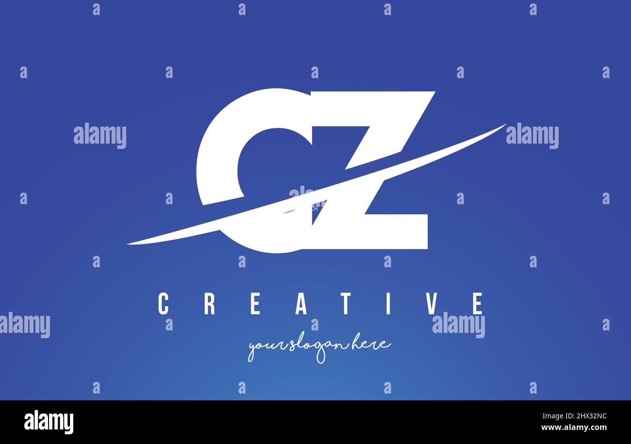 CZ C Z Letter Modern Logo Design with Swoosh Cutting the Middle White ...