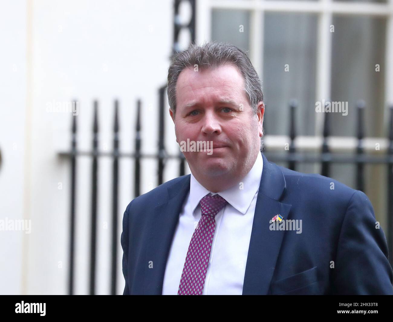 London, UK, 8th March 2022. Leader of the House of Commons Mark Spencer leaving after the weekly Cabinet Meeting at No 10 Downing Street Stock Photo