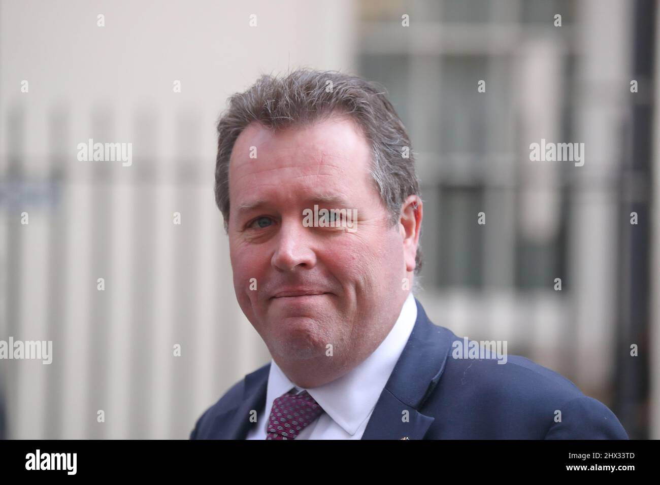 London, UK, 8th March 2022. Leader of the House of Commons Mark Spencer leaving after the weekly Cabinet Meeting at No 10 Downing Street Stock Photo