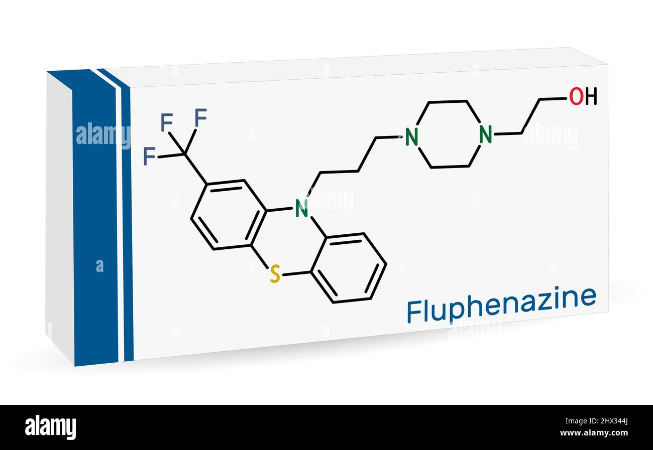 Fluphenazine molecule. It is is a phenothiazine, neuroleptic, antipsychotic medication, used in the treatment of psychoses. Skeletal chemical formula. Stock Vector