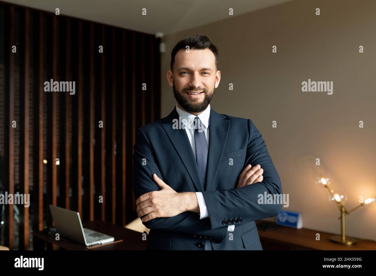 portrait of a successful businessman against the backdrop of a strong