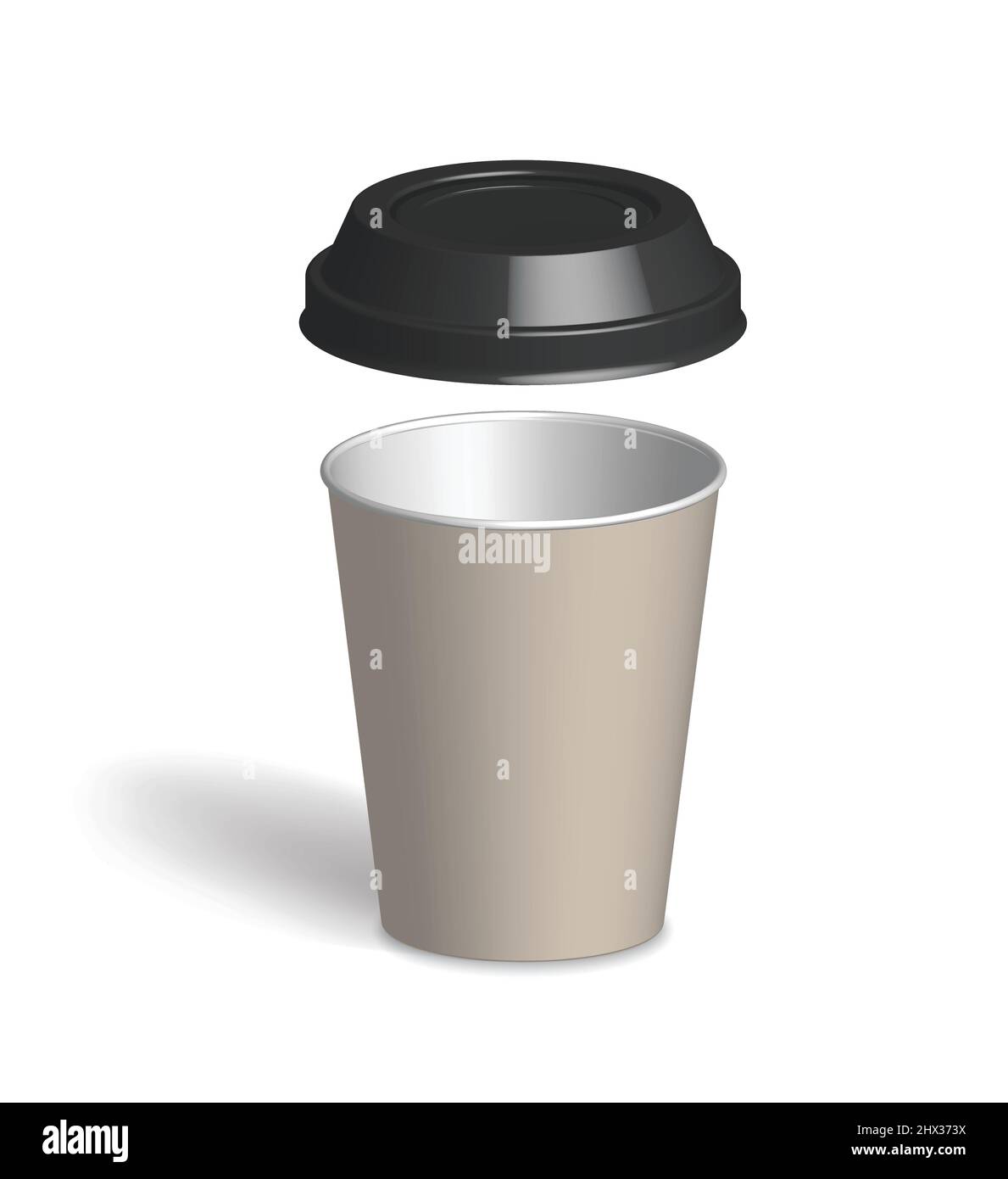 Paper cup. Cardboard craft drink glass with open plastic lid. Coffee ...