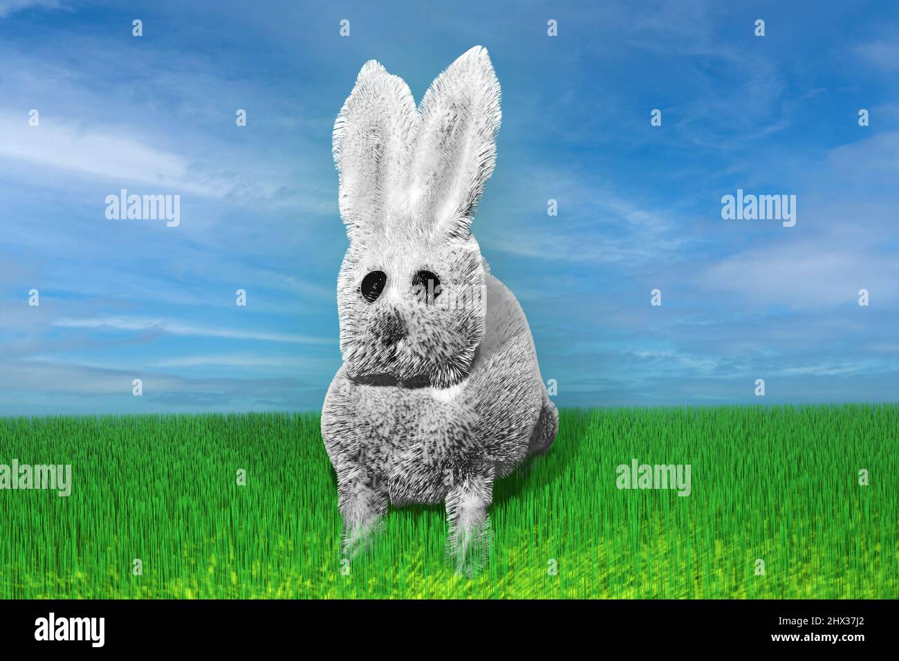 Baby rabbit in the grass. 3D render illustration. Stock Photo