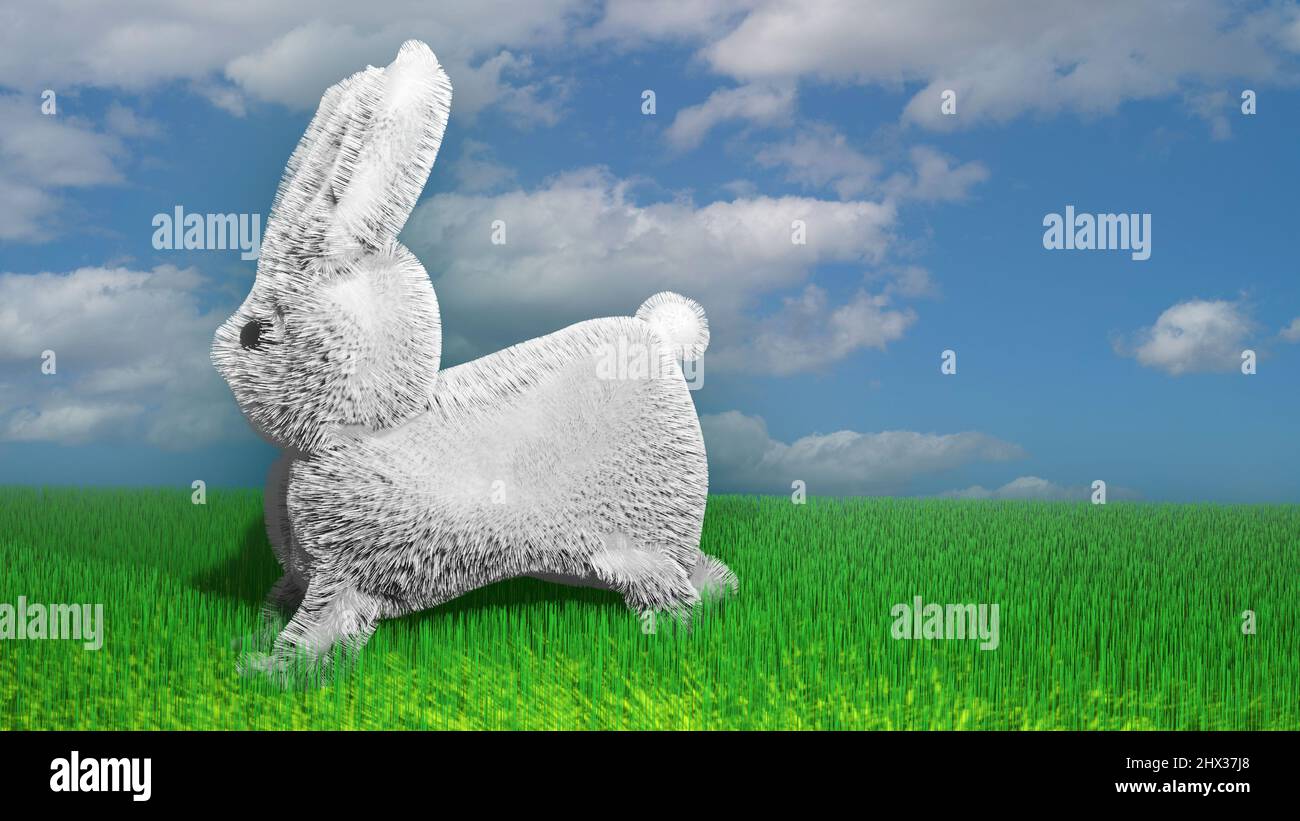 Baby rabbit in the grass. 3D render illustration. Stock Photo