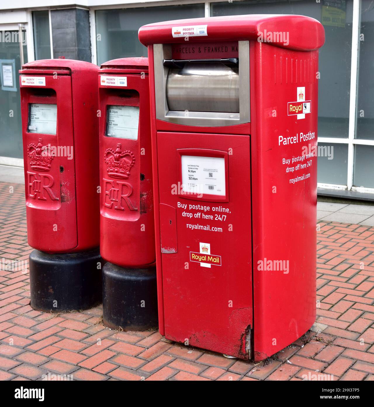 Royal Mail and parcel post boxes, UK Stock Photo