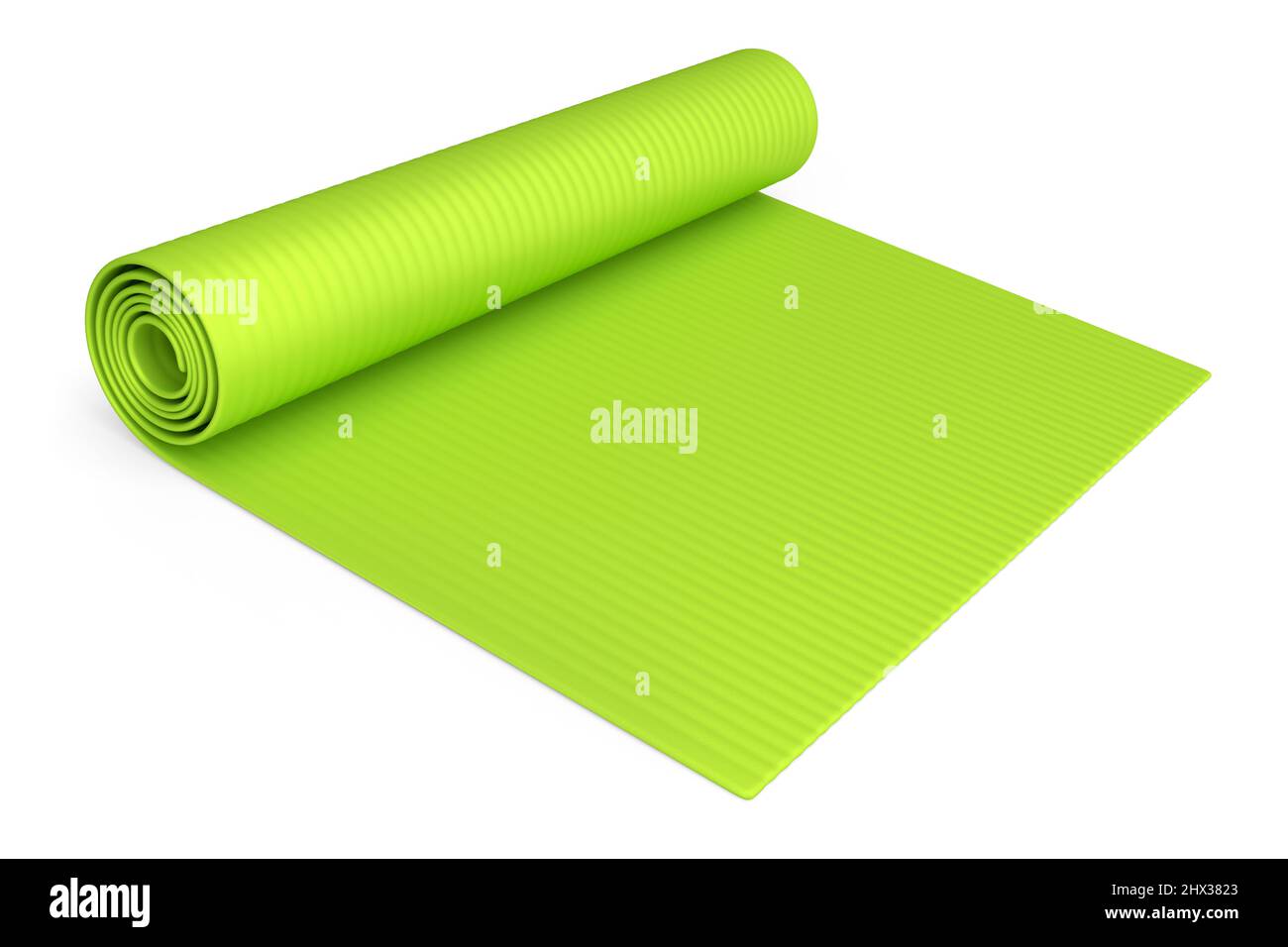 Green yoga mat or lightweight foam camping bed roll pad isolated on white  background. 3d rendering of sport equipment for fitness, yoga and active  wor Stock Photo - Alamy