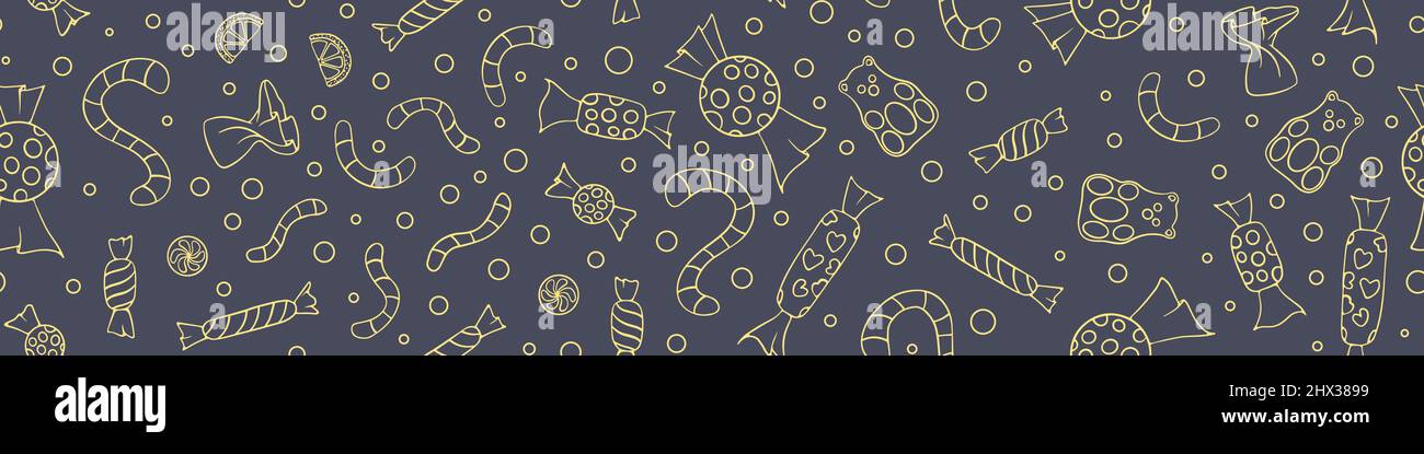 Seamless pattern with sweets. Hand drawn candies on gray background. Vector illustration. Stock Vector