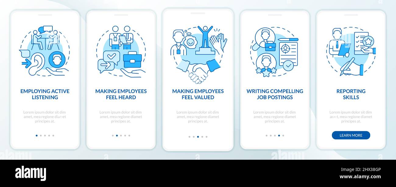 HR professional skills blue onboarding mobile app screen Stock Vector ...