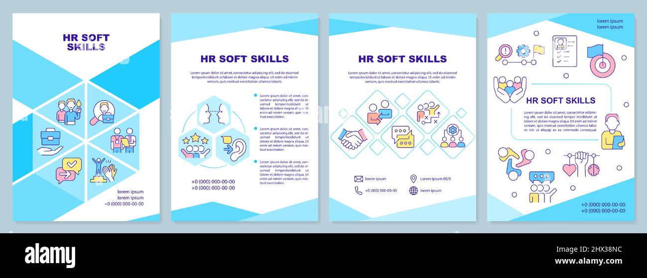 HR soft skills blue brochure template Stock Vector