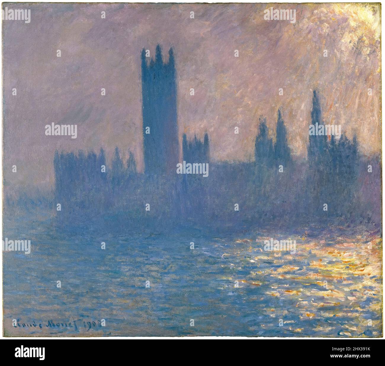 Houses of Parliament, Sunlight Effect, (Le Parlement, effet de soleil), oil on canvas landscape painting by Claude Monet, 1903 Stock Photo