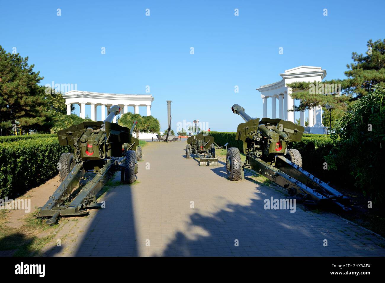 CHORNOMORSK, UKRAINE - AUGUST 9: The memorial to heroic defence of Chornomorsk, in second World War on August 9, 2021 in Chornomorsk, Ukraine. Stock Photo