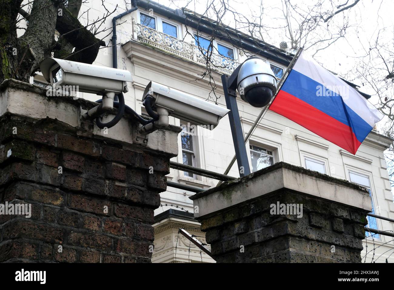 London, UK. 9th Mar, 2022. Demonstrations continue outside Russian Embassy, Kensington Credit: Brian Minkoff/Alamy Live News Stock Photo