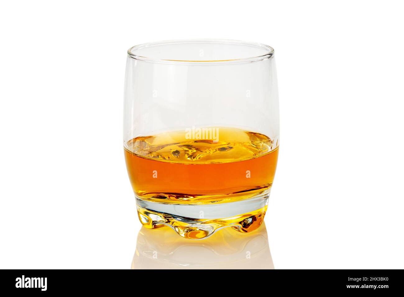 Glass of whiskey , or scocth whisky or bourbon or brown rum, isolated on white, clipping path Stock Photo