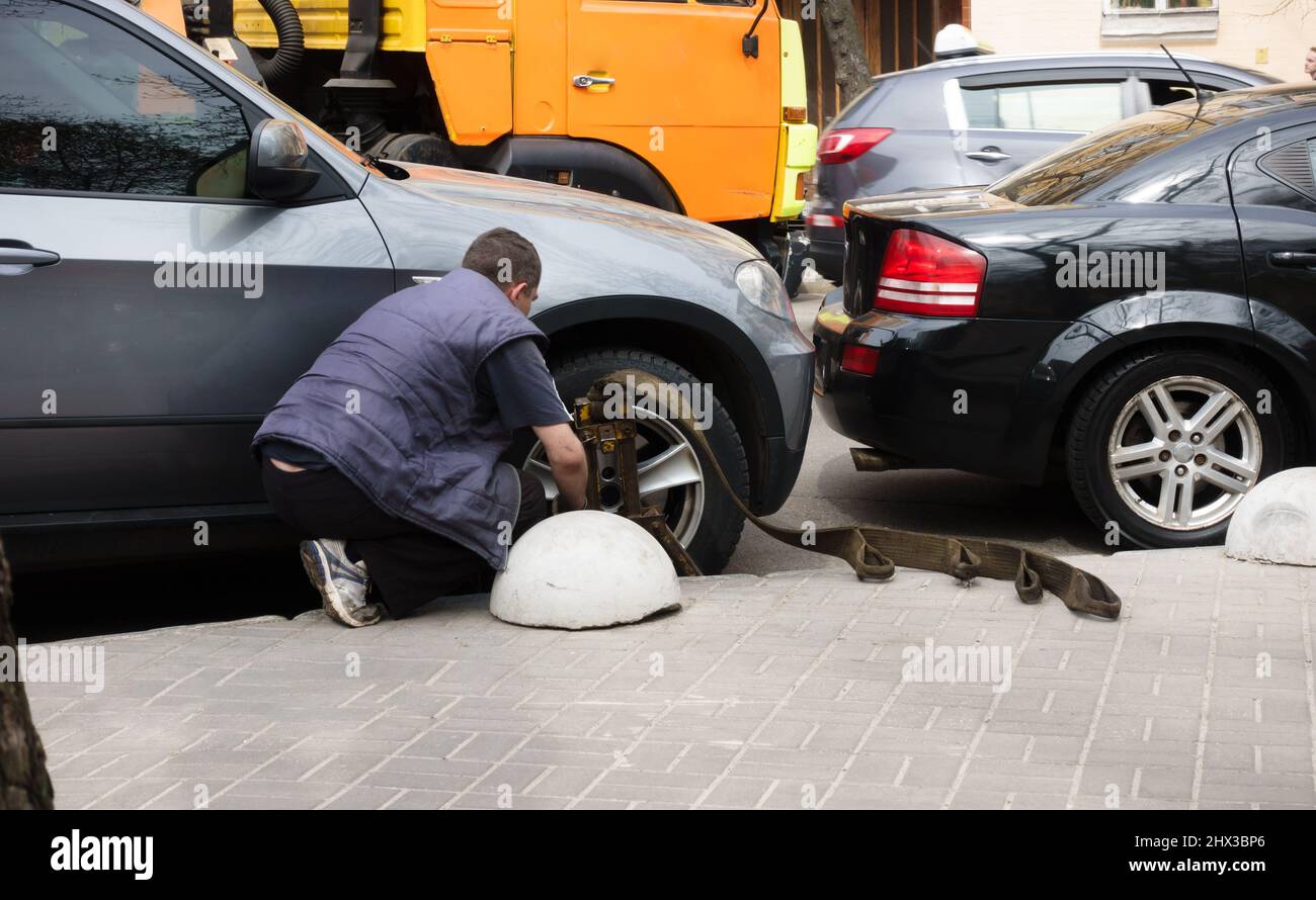 Car is blocked for incorrect parking Stock Photo Alamy