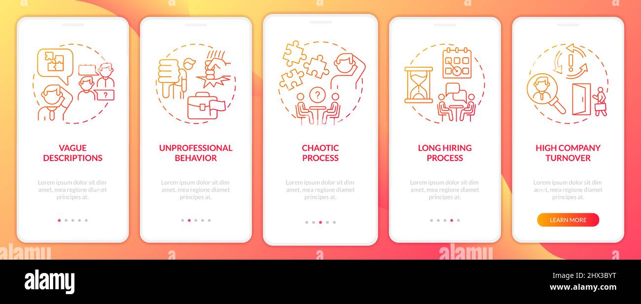 Red lights in work interview red gradient onboarding mobile app screen Stock Vector