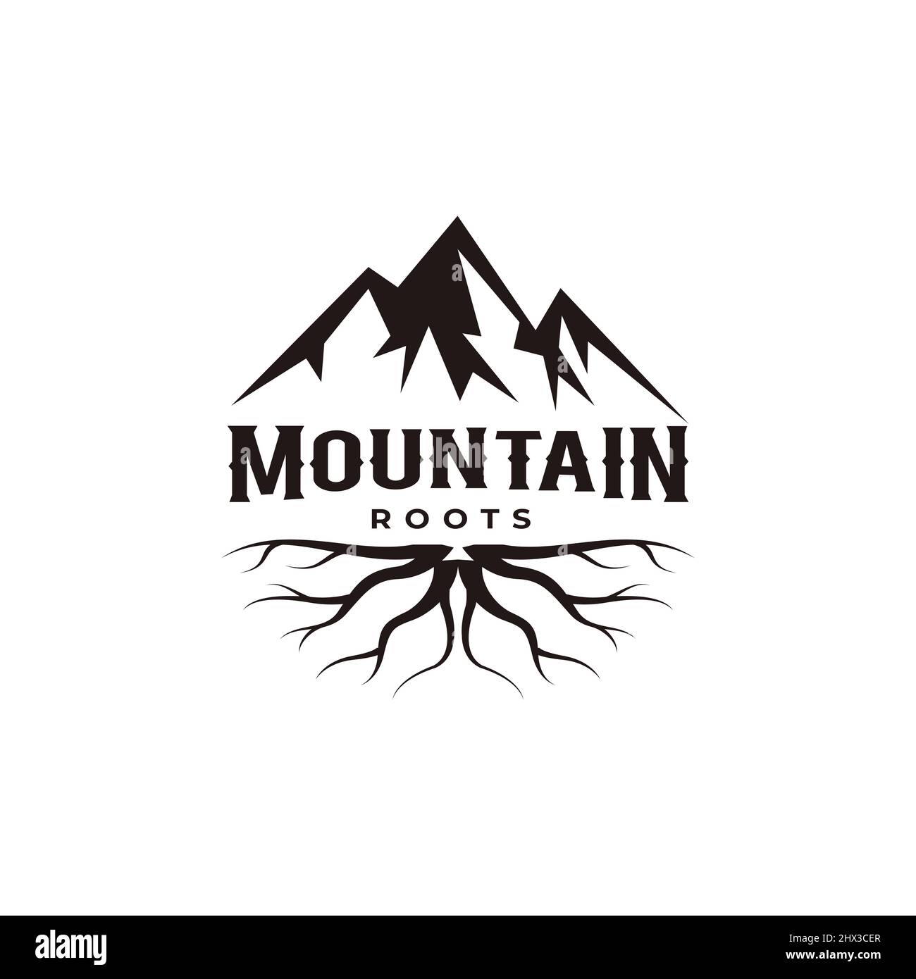 Mountain vector illustration logo with creeper roots vintage design Stock Vector