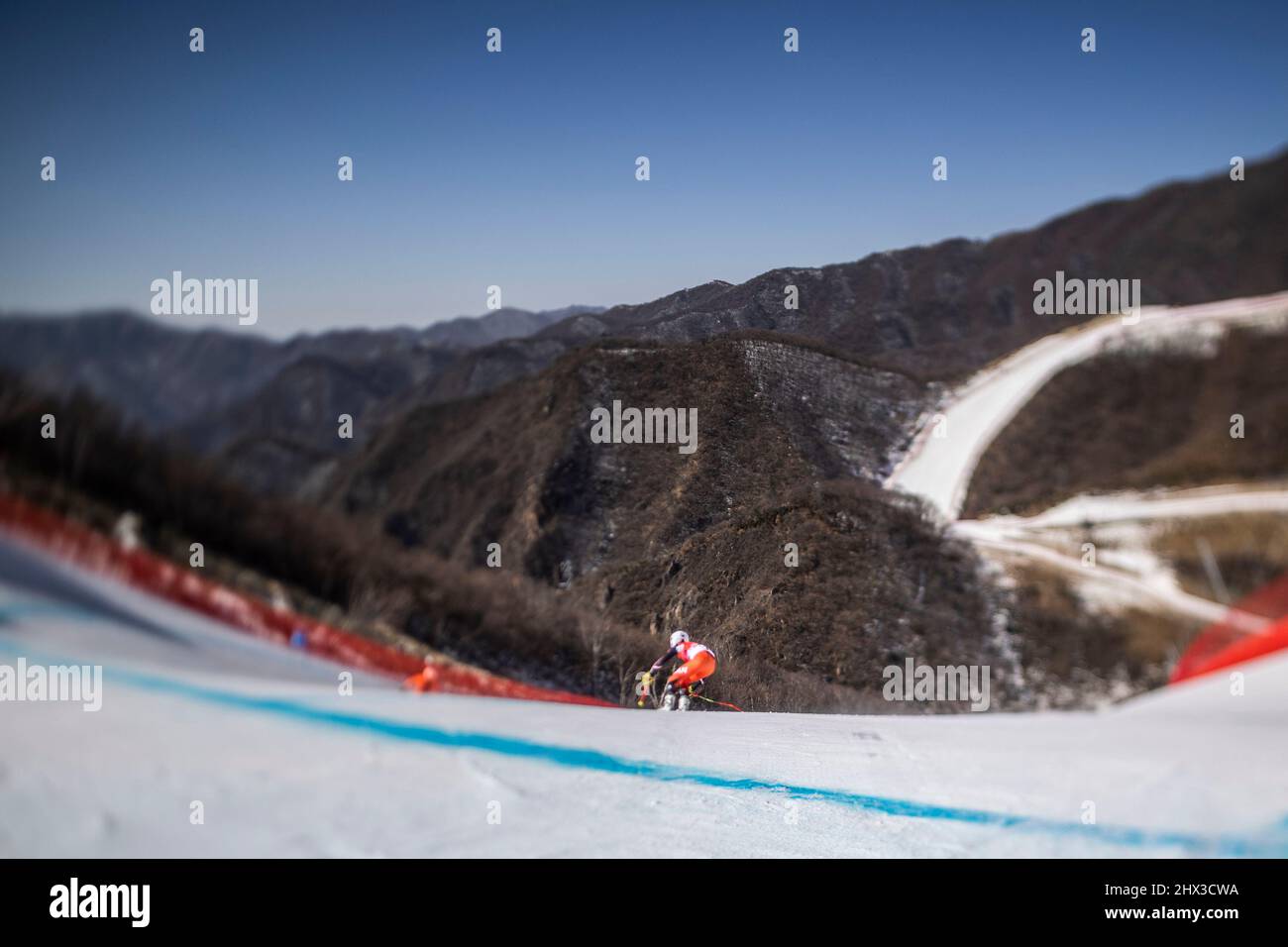Yinqang (China) / 02.03.22  Impressionen der Rennstrecke beim 2.Training Para Alpine Skiing, Women’s Downhill Standing.   Credit: Mika Volkmann Stock Photo