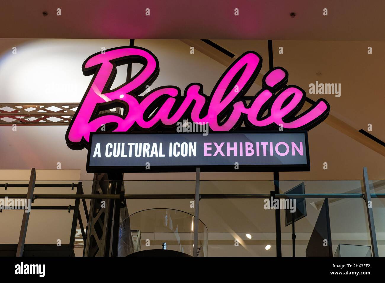 Las Vegas, NV - December 14, 2021: Barbie A Cultural Icon Exhibition is located in The Shops at Crystals. Stock Photo