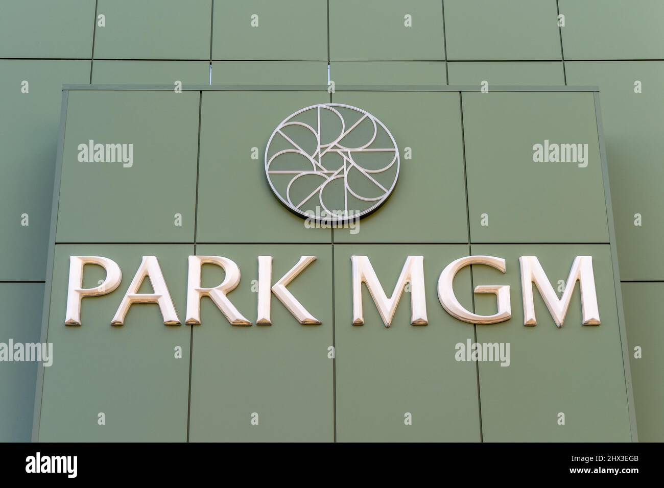 Las Vegas, NV - December 15, 2021: Park MGM is a smoke free casino and resort on The Strip. Stock Photo
