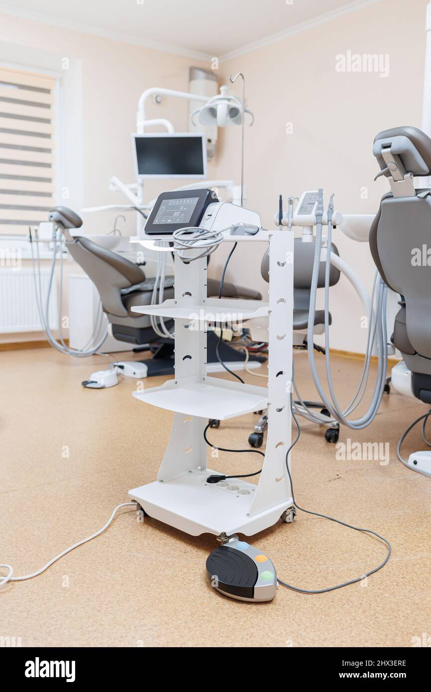Modern dental clinic, dental chair and other accessories used by
