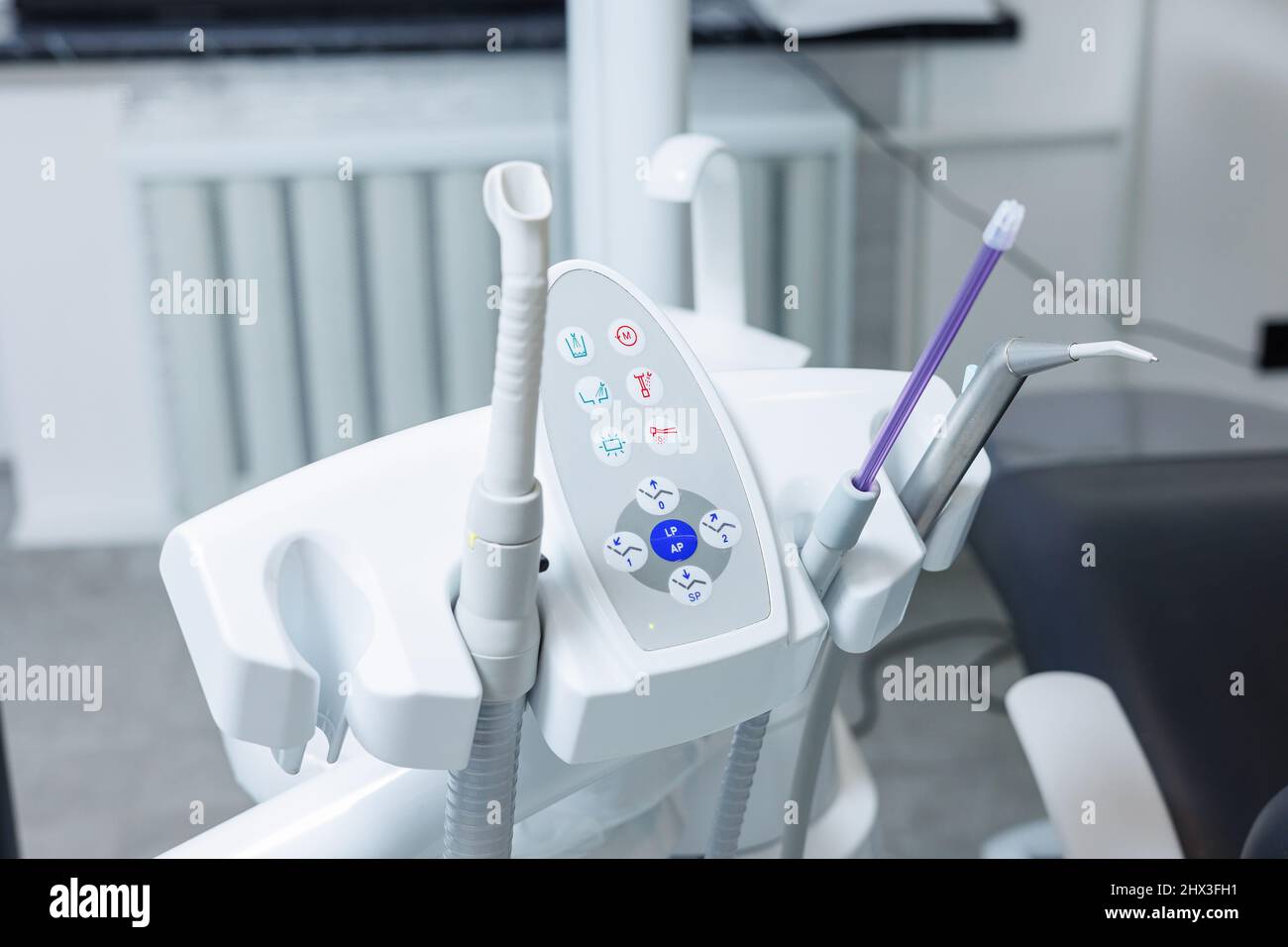 Modern dental clinic, dental chair and other accessories used by