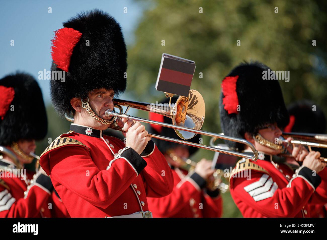 London Military Marching Band by the Horse Guards Parade Stock Photo