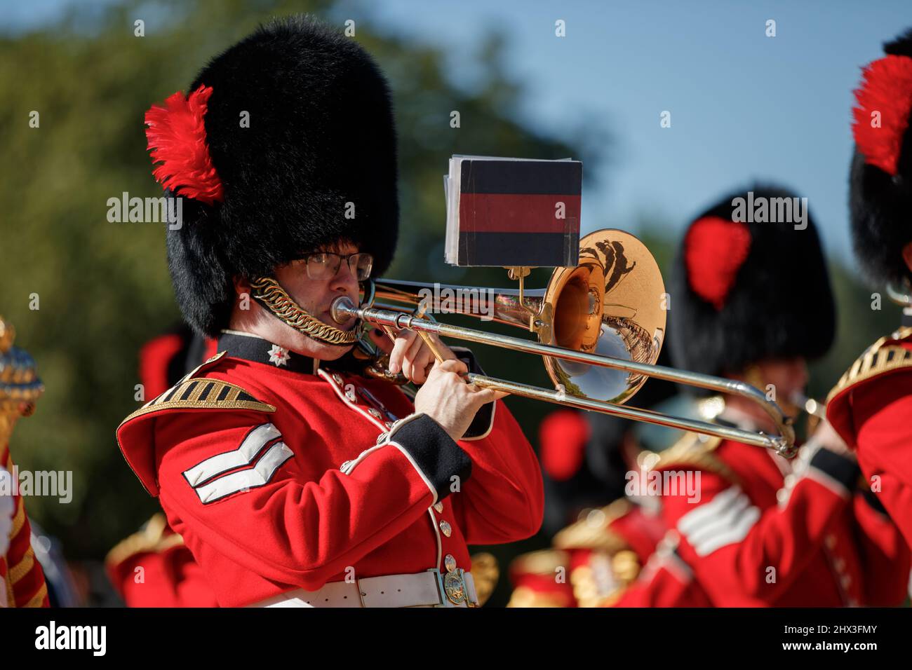 London Military Marching Band by the Horse Guards Parade Stock Photo