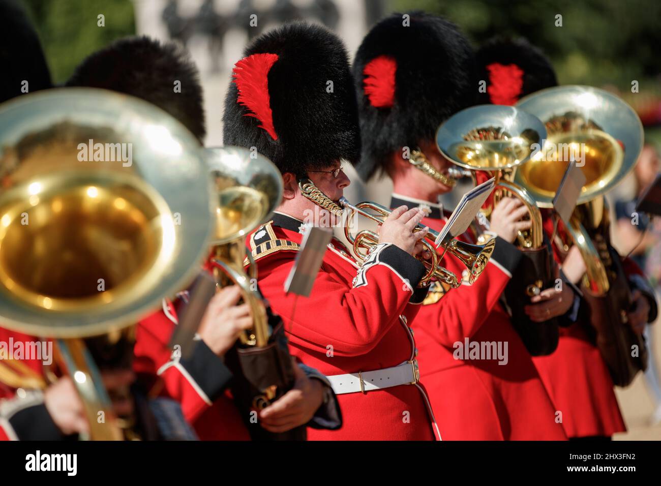 London Military Marching Band by the Horse Guards Parade Stock Photo