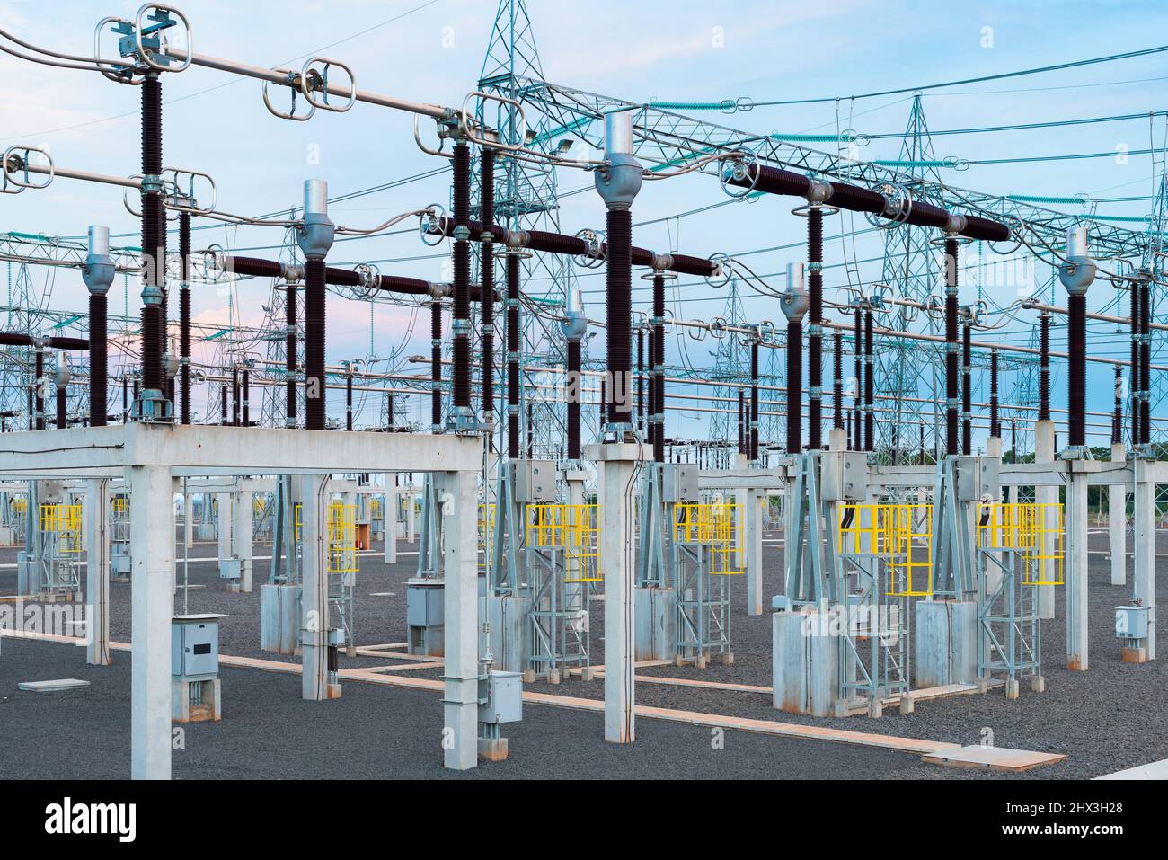 Electric substation in Paraguay at dusk Stock Photo