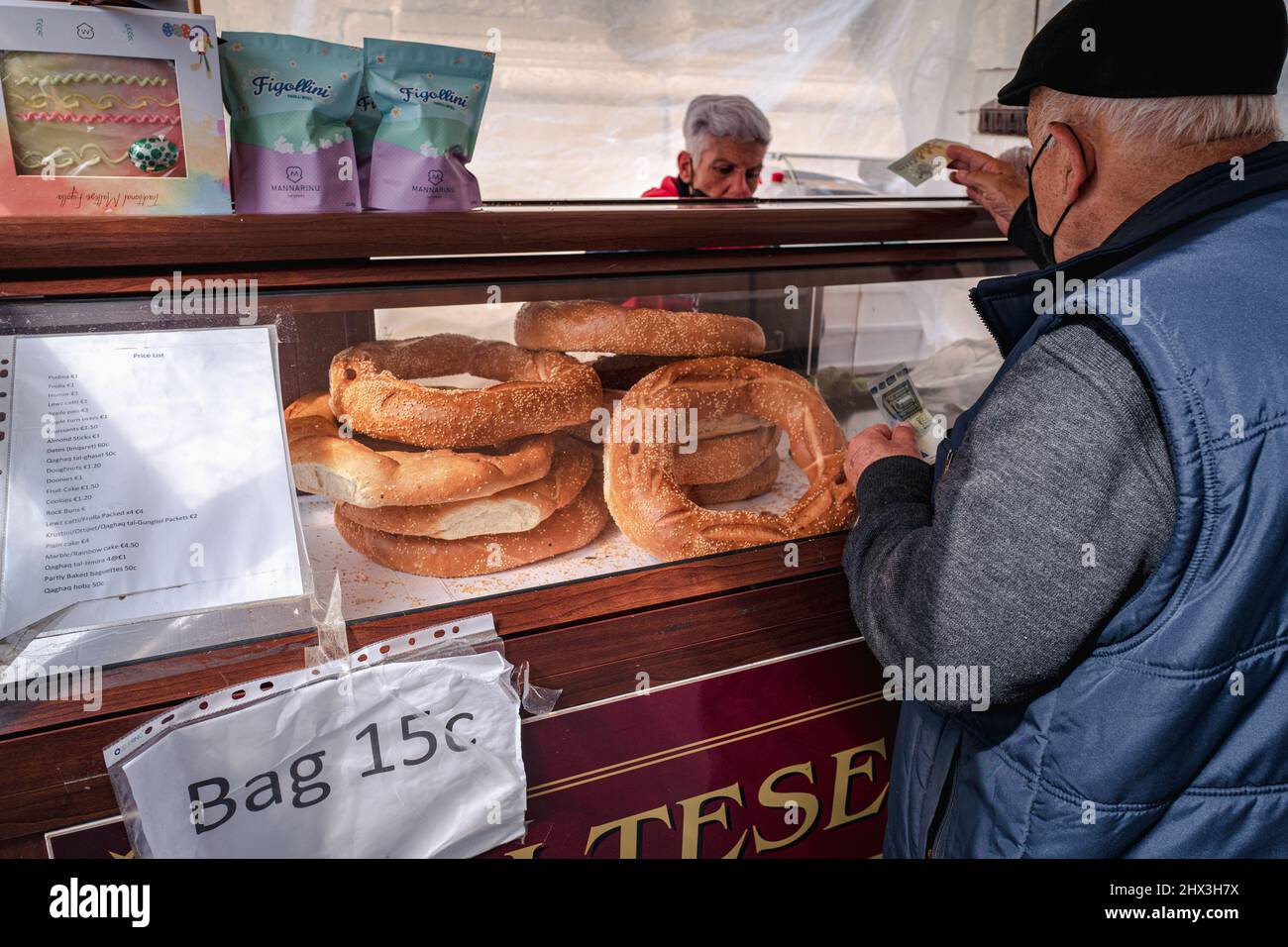 Selling typical bread in Valletta, Malta island Stock Photo Alamy