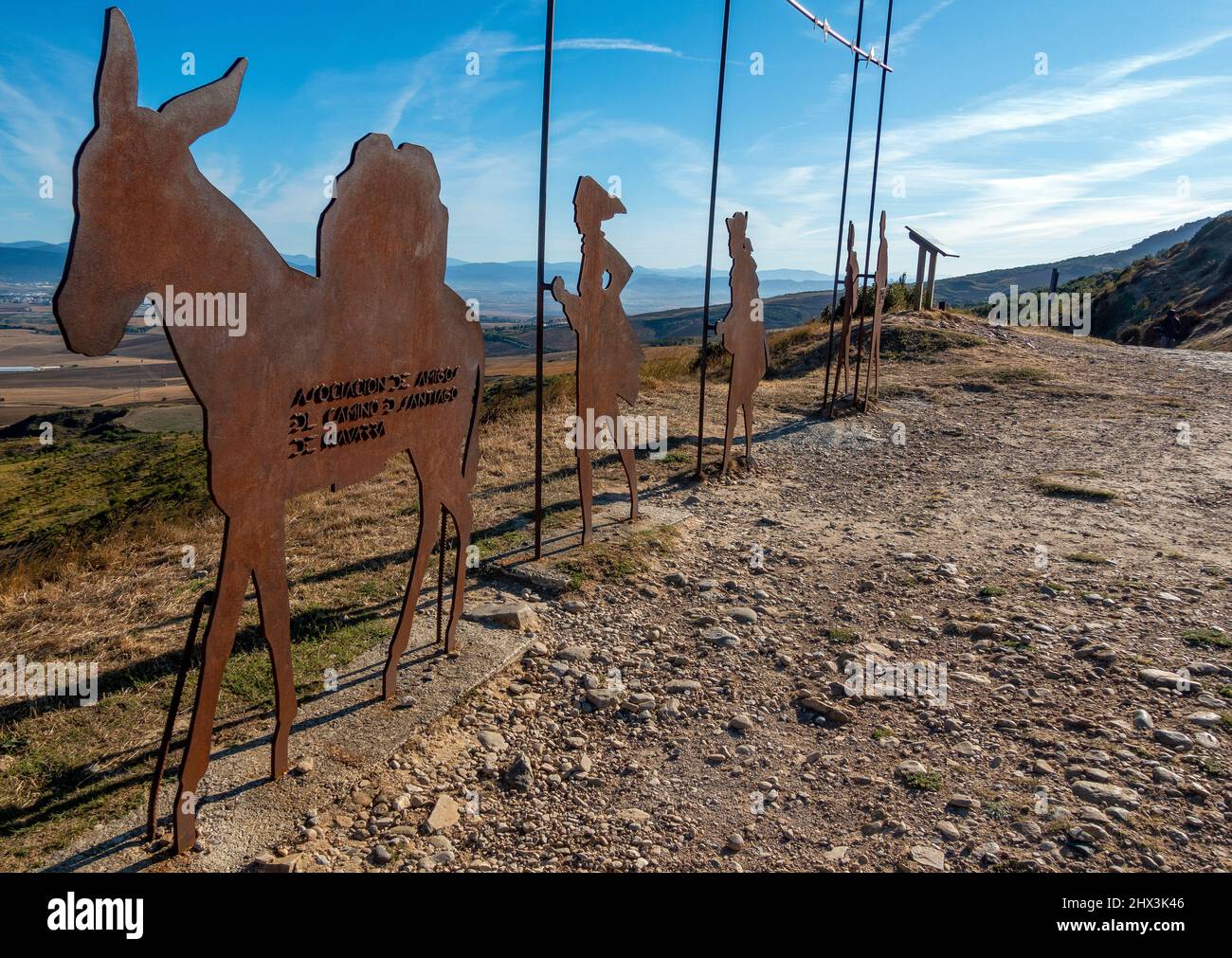 The bronze steel sculpture on the Alto del Perdon (the Mount of Forgiveness) on the Camino de Santiago near Uterga, Pamplona, Spain Stock Photo