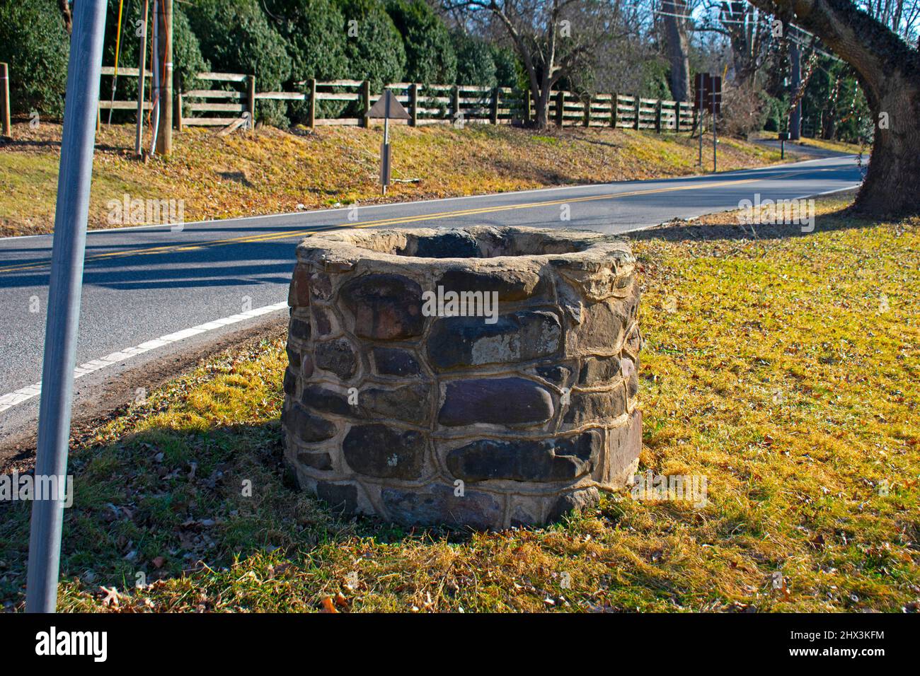 Old stone well in the historic village of Griggstown, New Jersey, USA