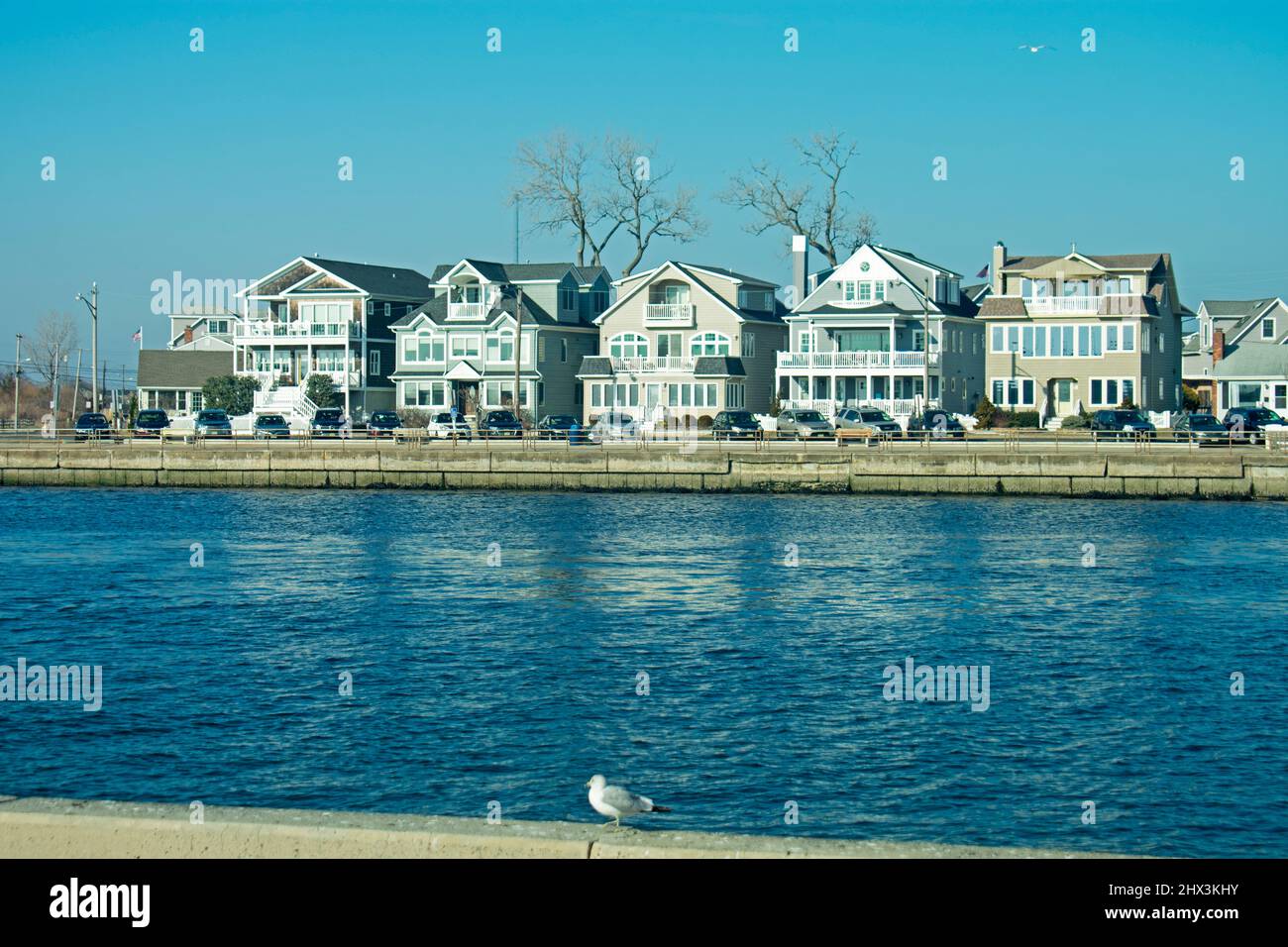Inlet canal at Point Pleasant Beach, New Jersey, with row of vacation