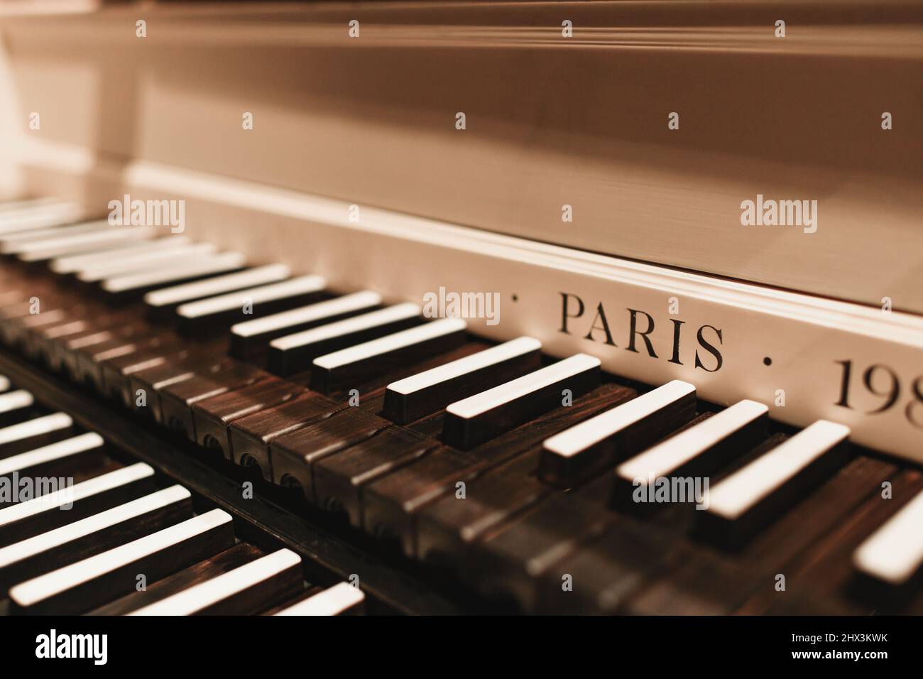 Vintage french harpsichord Black and white Keyboard Stock Photo