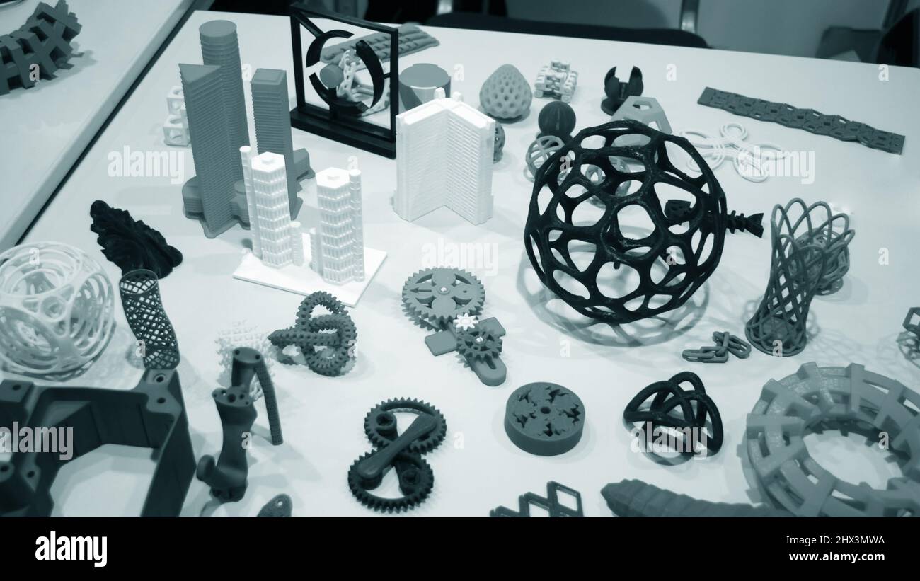 Abstract models printed by 3d printer close-up. Stock Photo