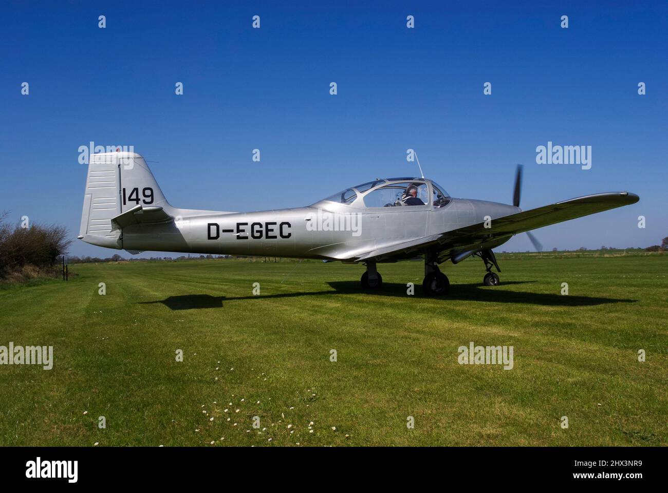 Focke-Wulf FWP-149 plane D-EGEC at Royal Aero Club RAeC Air Race Series at Great Oakley airfield, Essex, UK. Licence built Piaggio P-149 Stock Photo