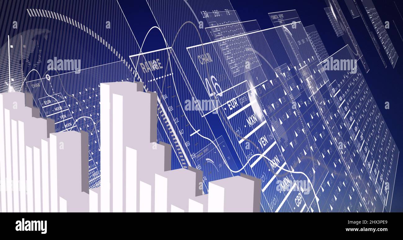 Image of data processing on blue background Stock Photo - Alamy