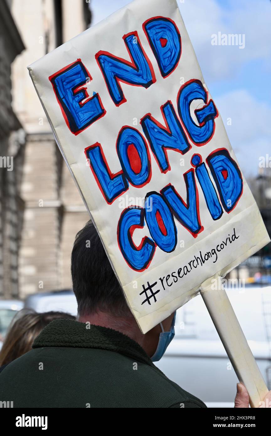 London, UK. Patients affected by long Covid attended a rally in Parliament Square to demand that the Government funds more research into long Covid and gives more support to those affected by it. Stock Photo