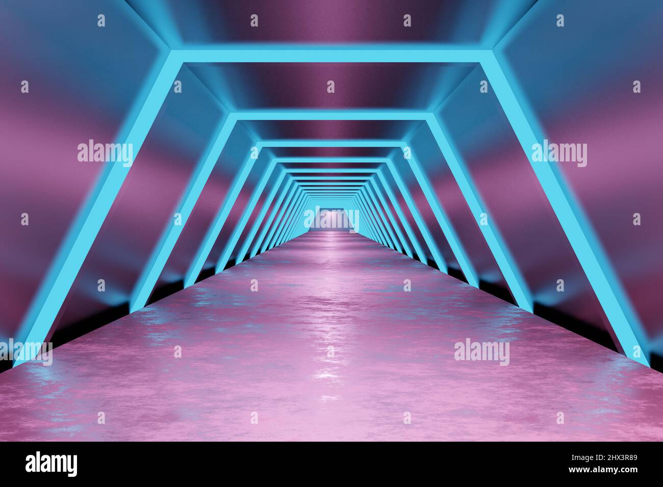Corridor with blue and pink lighting, 3d rendering Stock Photo - Alamy