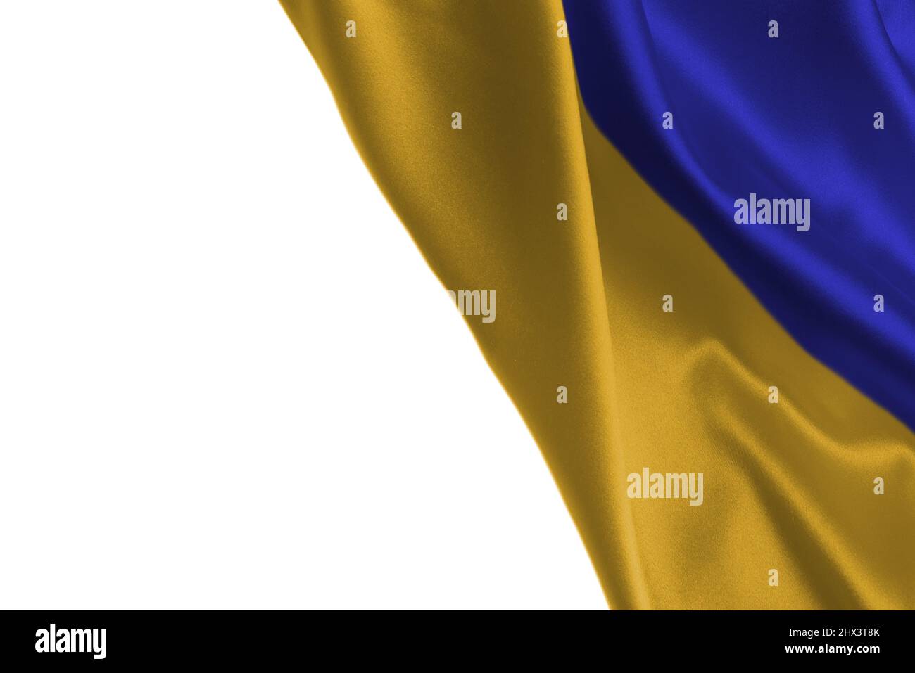 Ukrainian flag isolated on a white background. Copy space. Stock Photo