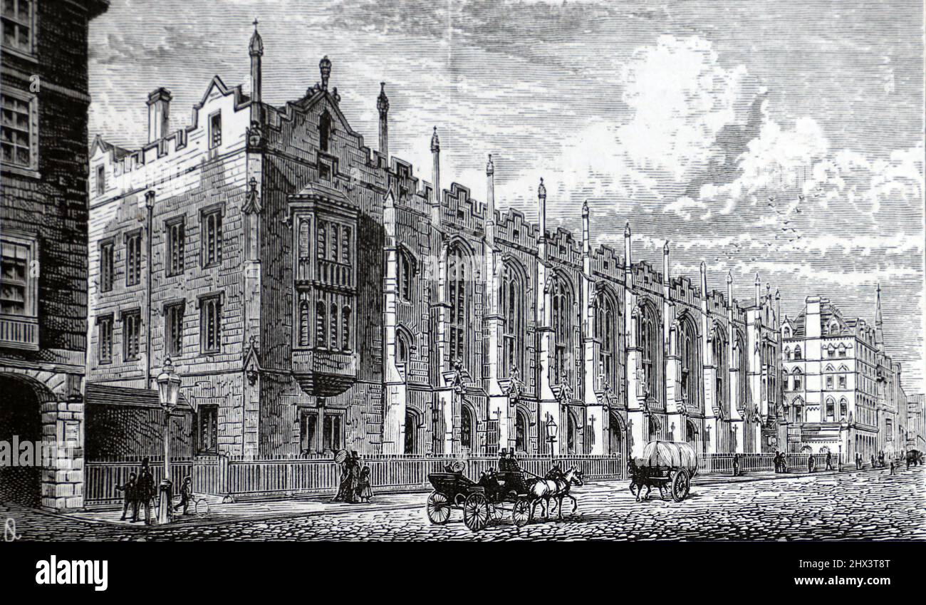 King Edward's School Birmingham, England in the 19th Century; Black and White Illustration; Stock Photo