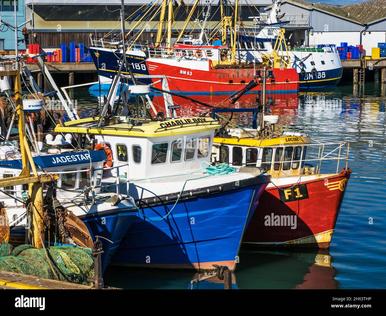 Fishing boats at Brixham harbour in Devon. Stock Photo