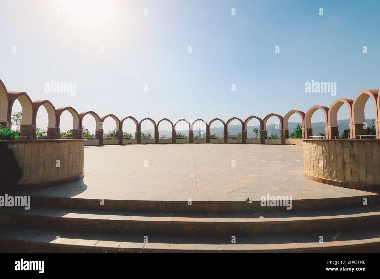 Outer Marble Arches of the Pakistan National Monument with the Lotus Leaves, located on the western Shakarparian Hills in Islamabad, Pakistan Stock Photo