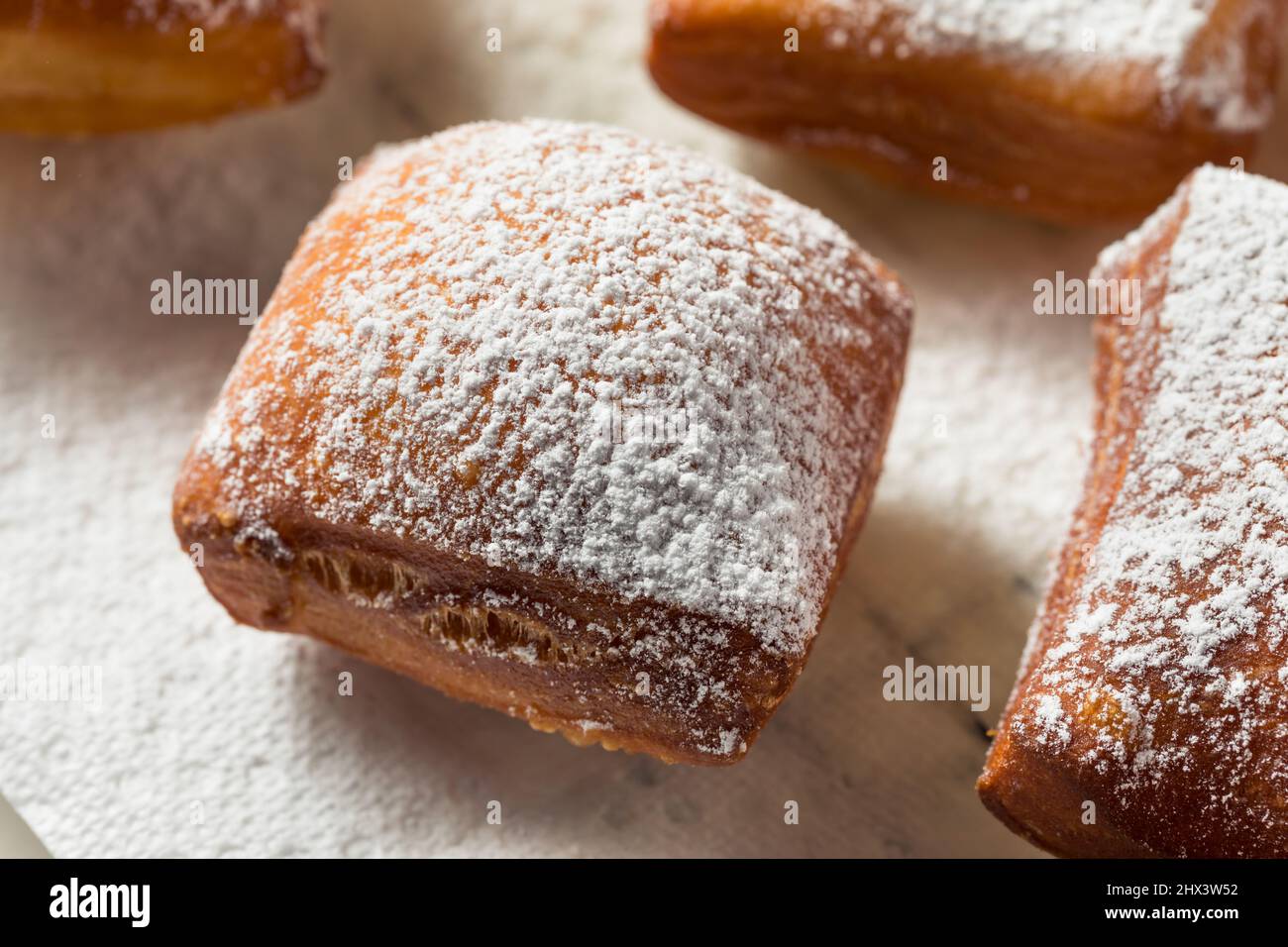 Homemade New Orleans French with Powdered Sugar Stock Photo