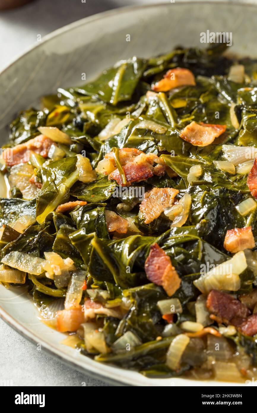 Homemade Southern Sauteed Collard Greens with Onion and Bacon Stock
