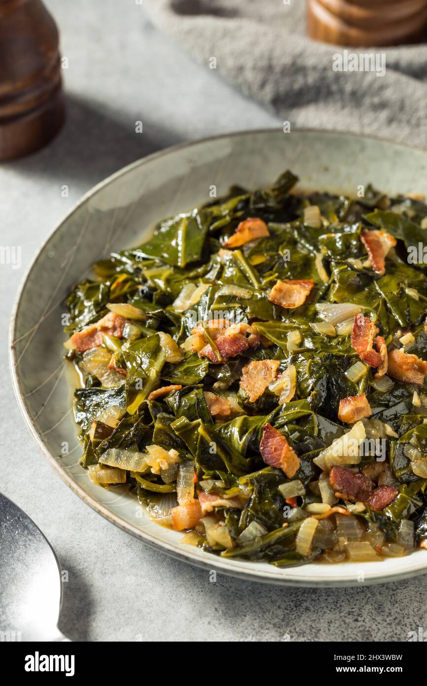 Homemade Southern Sauteed Collard Greens with Onion and Bacon Stock