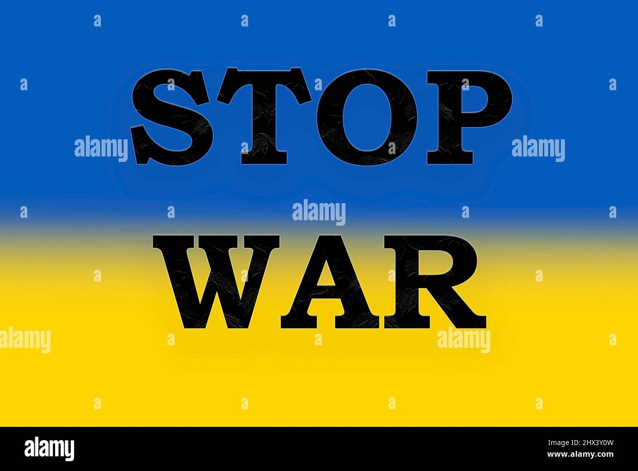 Ukrainian flag with the name stop war in black and mixed colors, ukraine Stock Photo