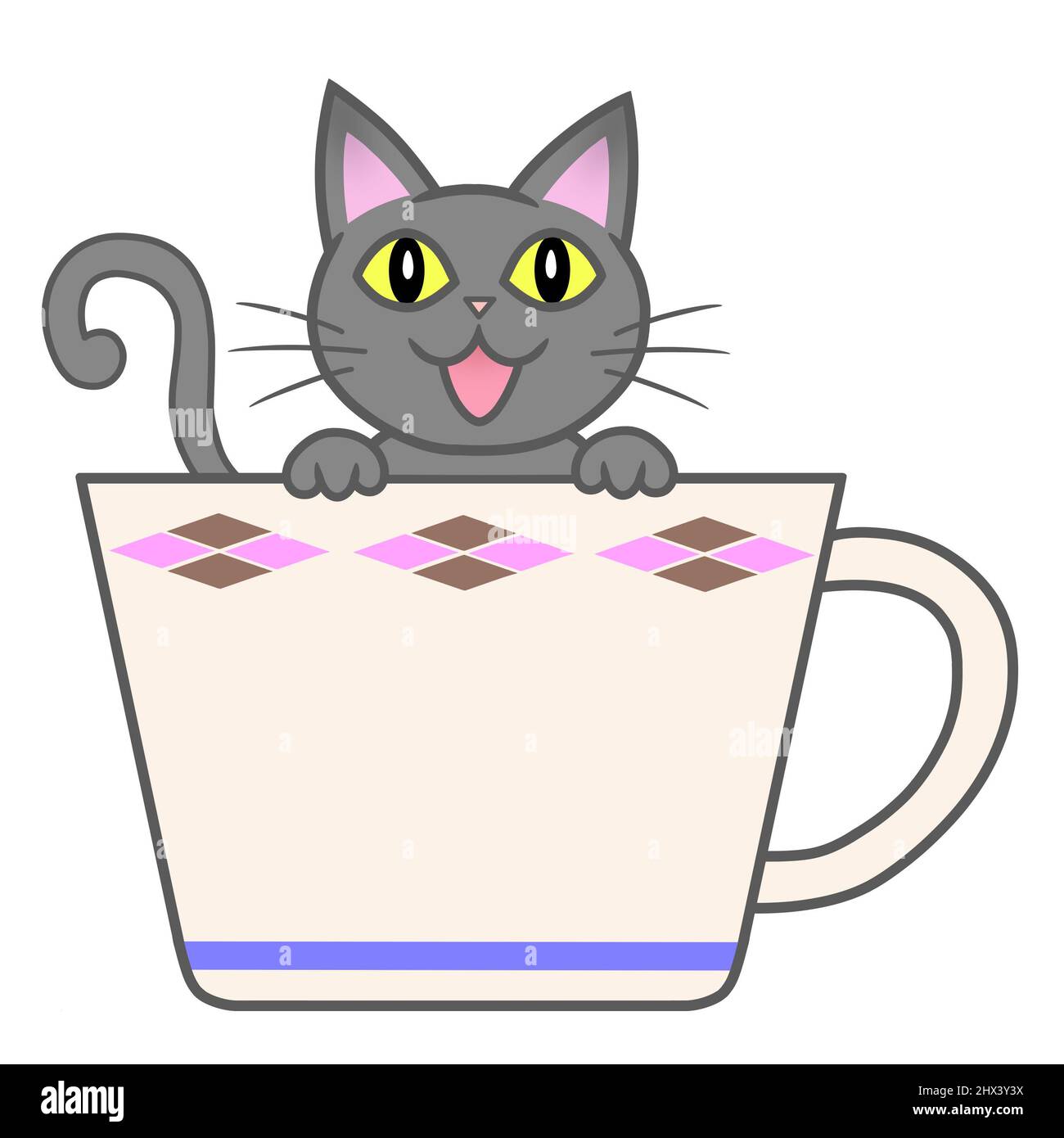 A grey cat coming out of a cup Stock Photo - Alamy